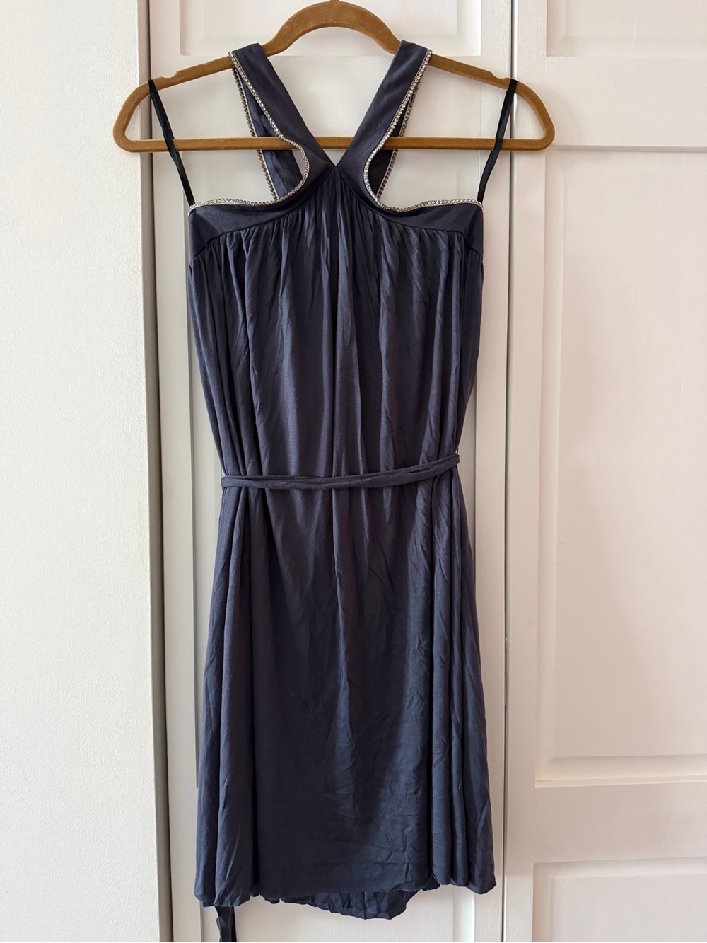 Velvet Mauve Charcoal Grey Rhinestone Cross Back Mini Dress M y2k